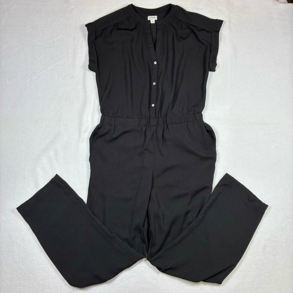 J.Crew Women jumpsuit Cuffed Camp-Shirt Small Black V-Neck Short Sleeve